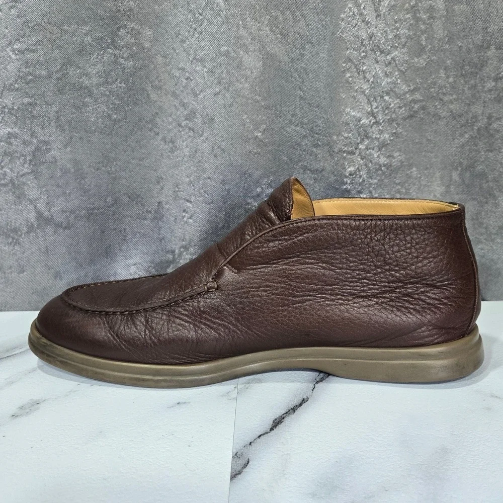Loro Piana Open Walk Ankle Boots Mens 40/7 Brown Deerskin Leather Slip On Chukka